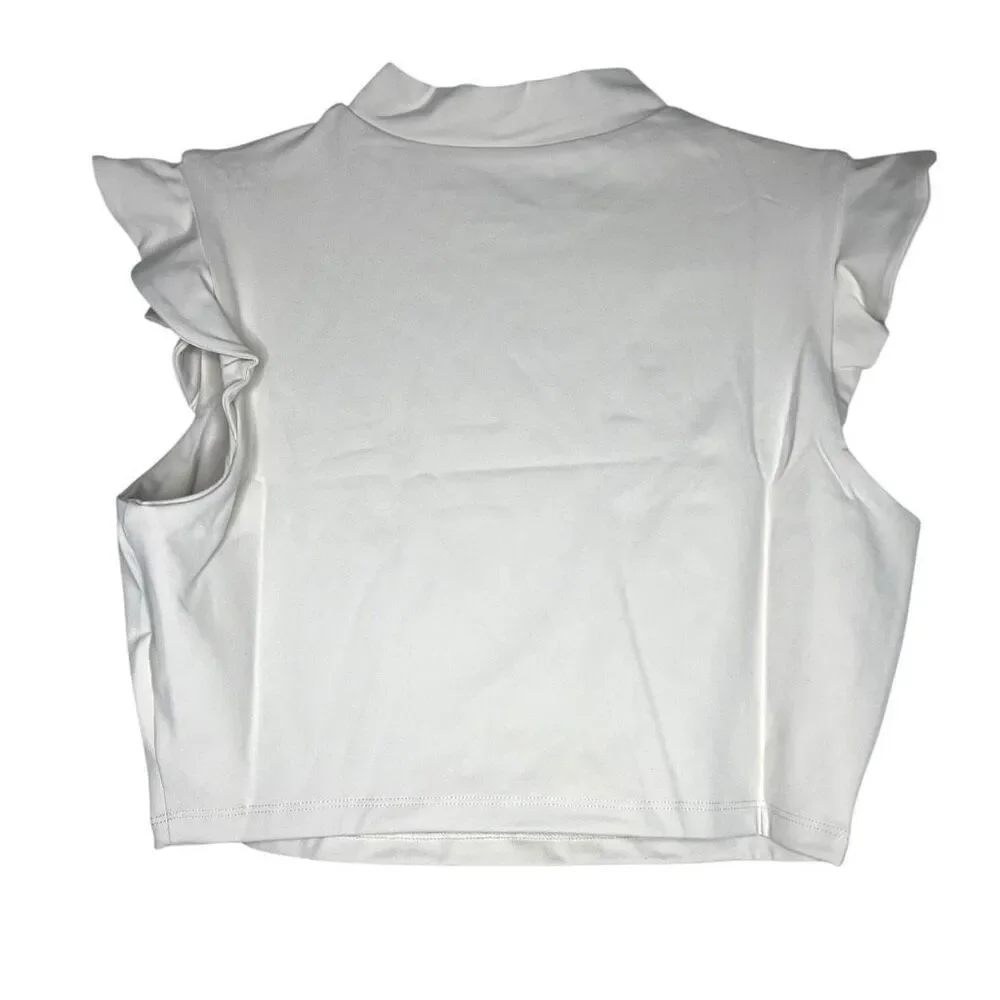 NEW Susana Monaco Mock Ruffle Sleeve Crop Top in Blanched Almond L